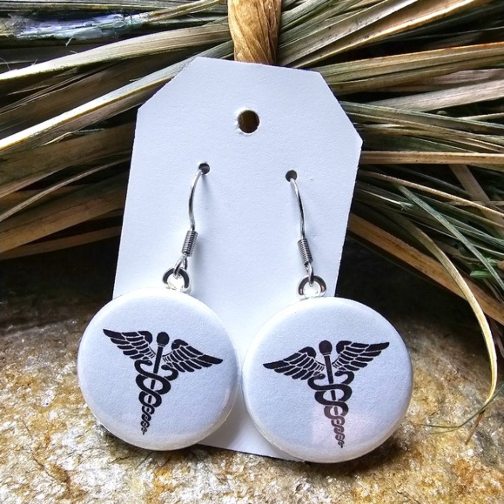 Nurse Caduceus Earrings Nursing First Responder Medical Field Dangle Drop Nwt